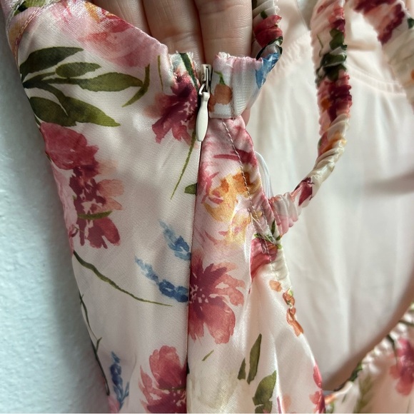 Lulus Alaia Blush Multi Floral Satin Backless Midi Dress Pink Size Medium NWT - Picture 10 of 14